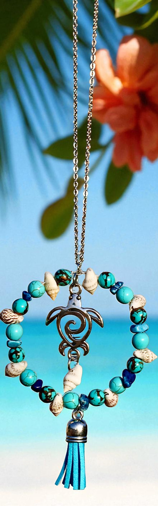 “SEA TURTLE SEA SHELL REARVIEW MIRROR CAR CHARM”