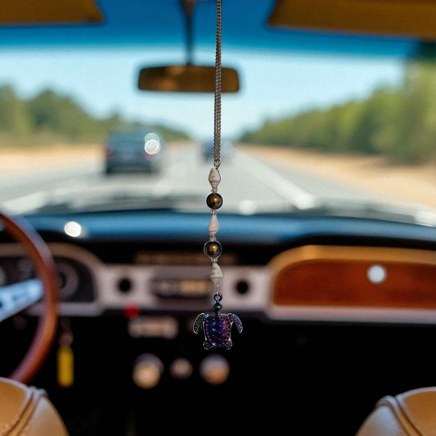 “RAINBOW ALLOY SEA TURTLE REARVIEW MIRROR CAR CHARM”